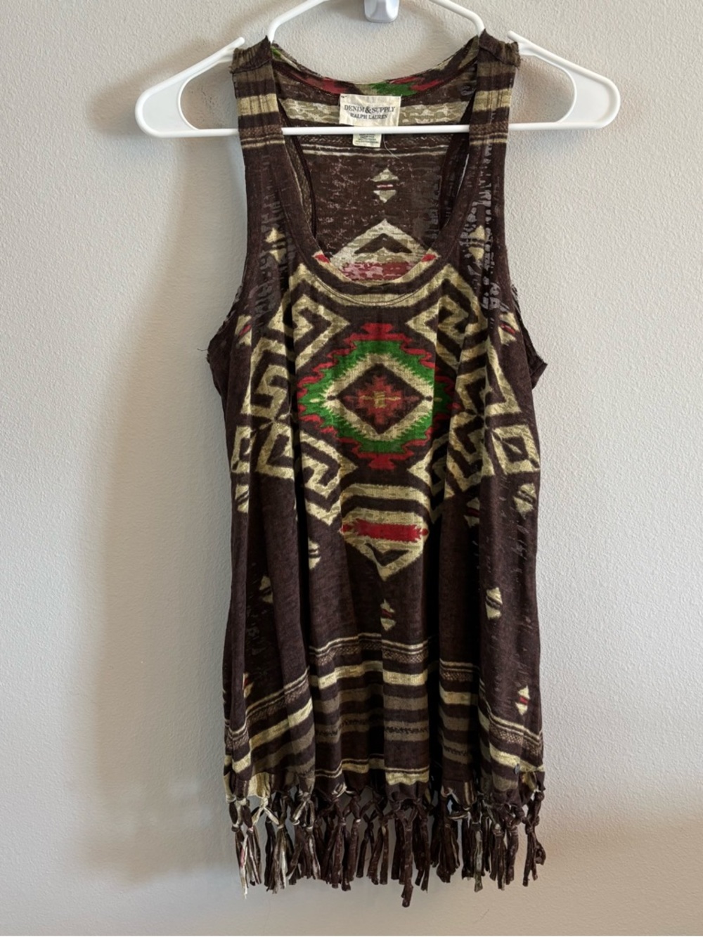 Denim & Supply Ralph Lauren Tribal Southwestern Aztec Fringed Vintage Tank Top S